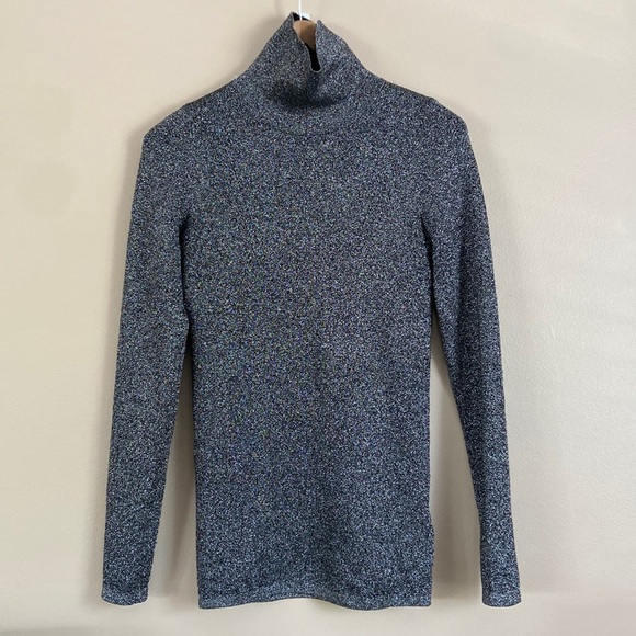 Sandro- Metallic Silver Stretch Knit Turtleneck Top - Picture 5 of 10